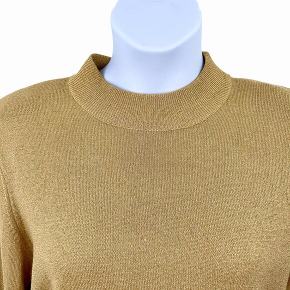 VINTAGE YARNWORKS METALLIC GOLD KNIT MOCK NECK LONG SLEEVE SWEATER - LARGE - Picture 2 of 4